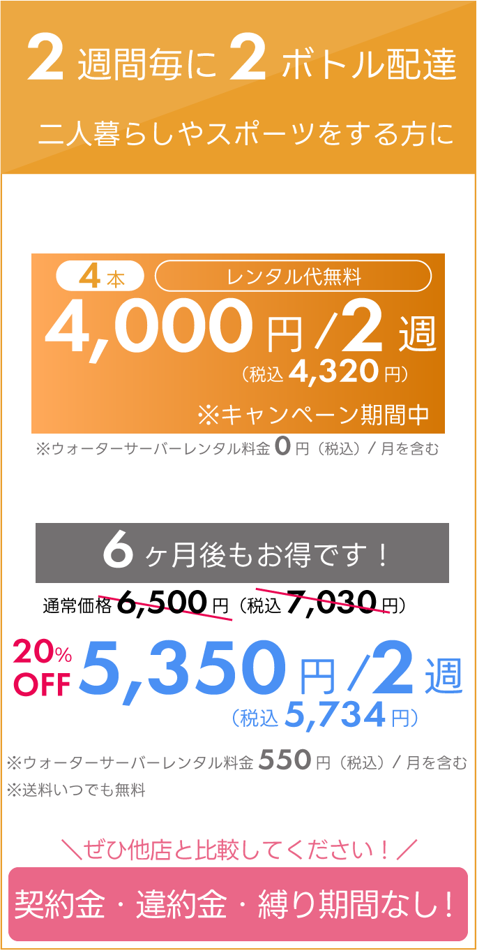 富士の水音　バナジウム天然水　ウォーターサーバー　レンタル料　無料　キャンペーン　料金プラン例