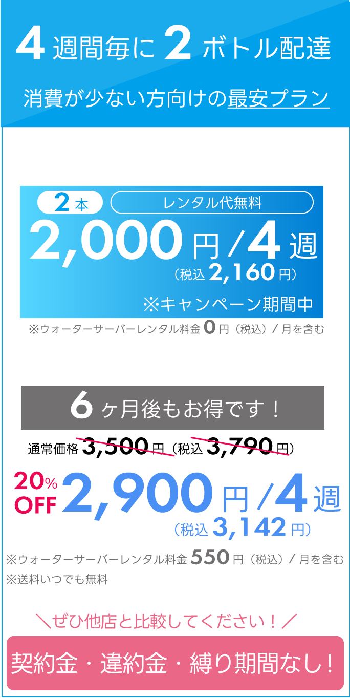 富士の水音　バナジウム天然水　ウォーターサーバー　レンタル料　無料　キャンペーン　料金プラン例